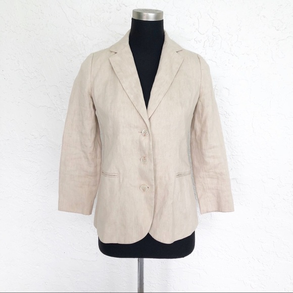 Vince Natural Blazer Jacket Linen Cropped Sleeve Womens Size 2 - Picture 1 of 7